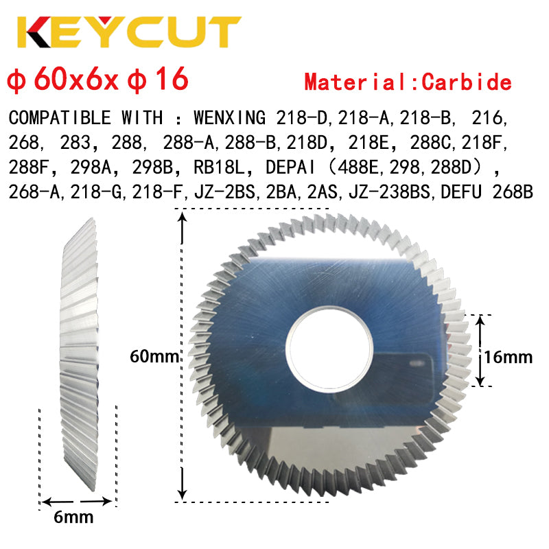 0114 Cutting Wheel  60x6x16 Milling Cutter Compatible with Wenxing 218 depai 298  JZ 238BS Key Duplicator Locksmith Tools