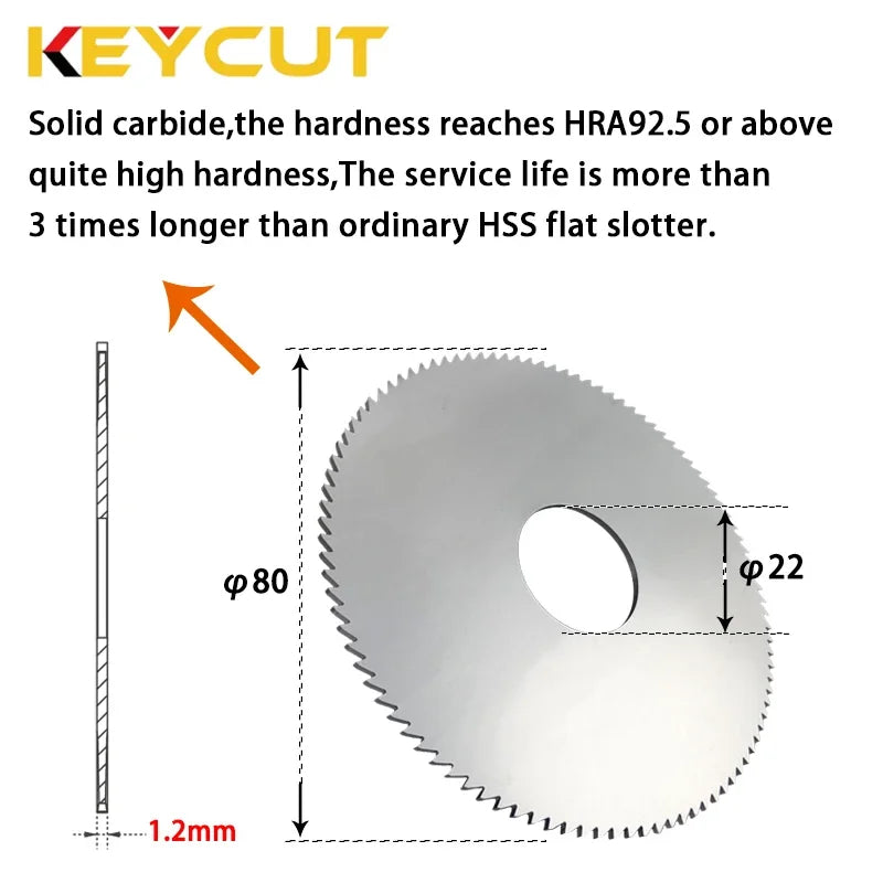 80x1.2x22 Carbide Flat Slotter T84 KT80120D Milling Cutter Compatible with SILCA DUO AN SAN Key Cutting Machine Locksmith Tools