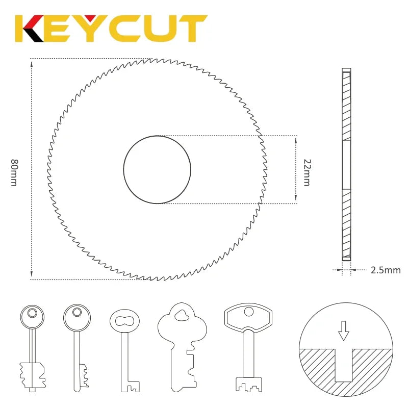 SG12W 80x2.5x22 Carbide Flat Slotter Compatible with SILCA AY100/C  Keyline Falcon Tibbe Abloy Key Machine Locksmith Tools