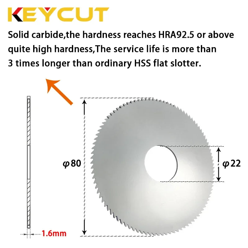 φ80x1.6xφ22 Carbide Flat Slotter Milling Cutter For Milling Teeth of Key For Copper and Iron Key Locksmith Tools Replacement