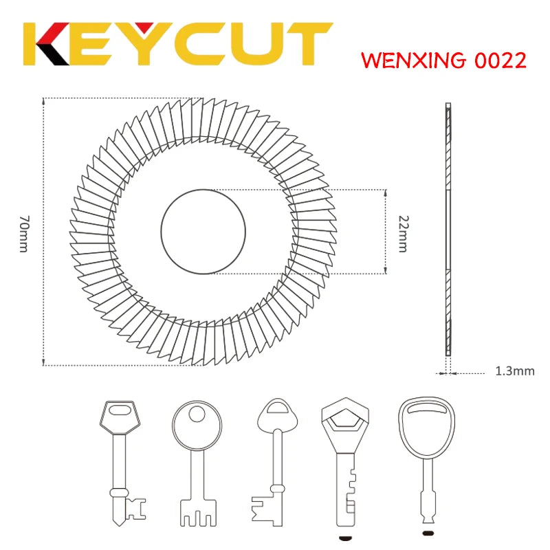 Key Milling Cutter 0022A 0022AC.C HJ-0022A 70x1.3x22 Compatible with WENXING 100B 202 100A 100A1 100A2 100A3 Locksmith Tools